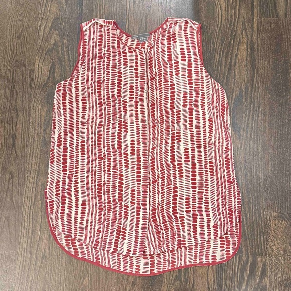 VINCE 100% SILK BUTTON UP SIDE SLITS HI LOW HEM CREW NECK TOP SLEEVELESS SIZE M - Picture 1 of 9